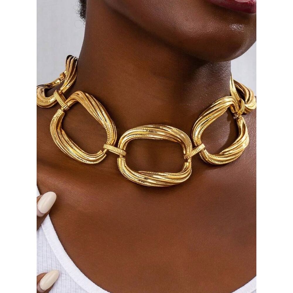 Anthropologie Gold Plated Stainless Steel Chunky Chain Choker Statement - Picture 5 of 8
